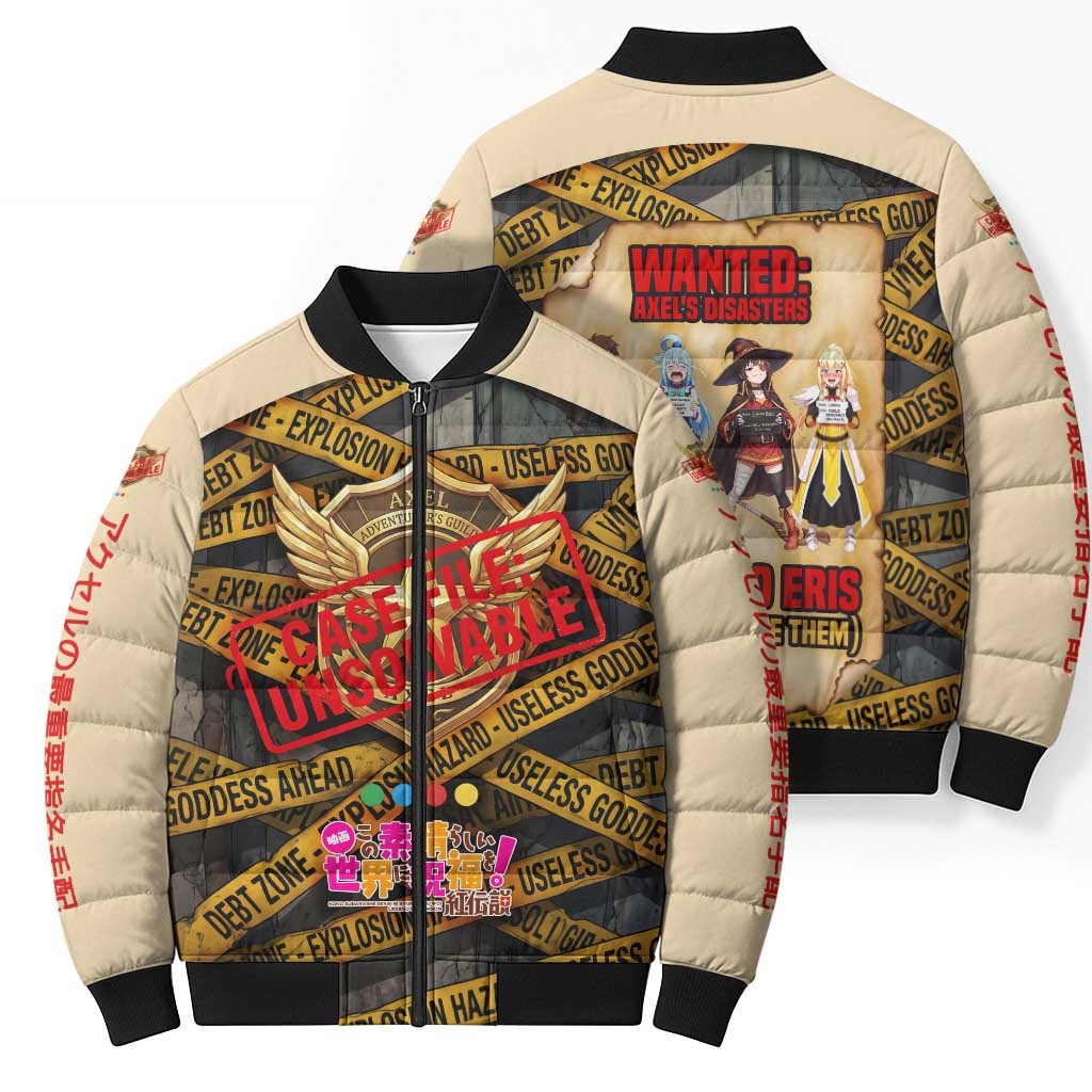 Axel’s Disasters Case File Bomber Puffer Jacket Comic Poster Parody Style