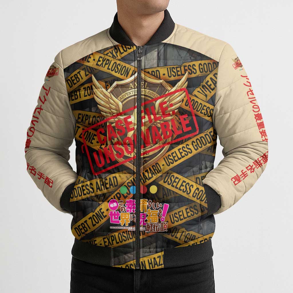 Axel’s Disasters Case File Bomber Puffer Jacket Comic Poster Parody Style
