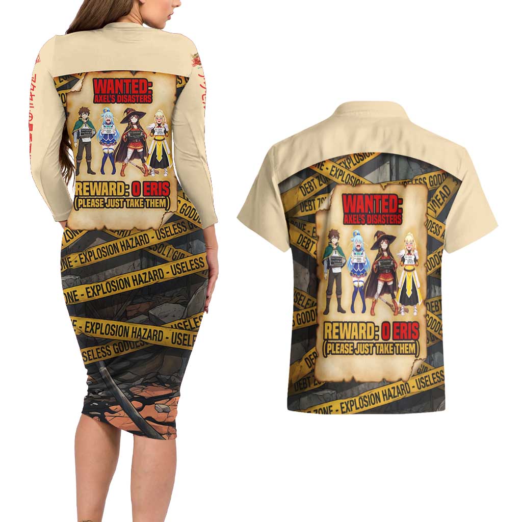 Axel’s Disasters Case File Couples Matching Long Sleeve Bodycon Dress and Hawaiian Shirt Comic Poster Parody Style
