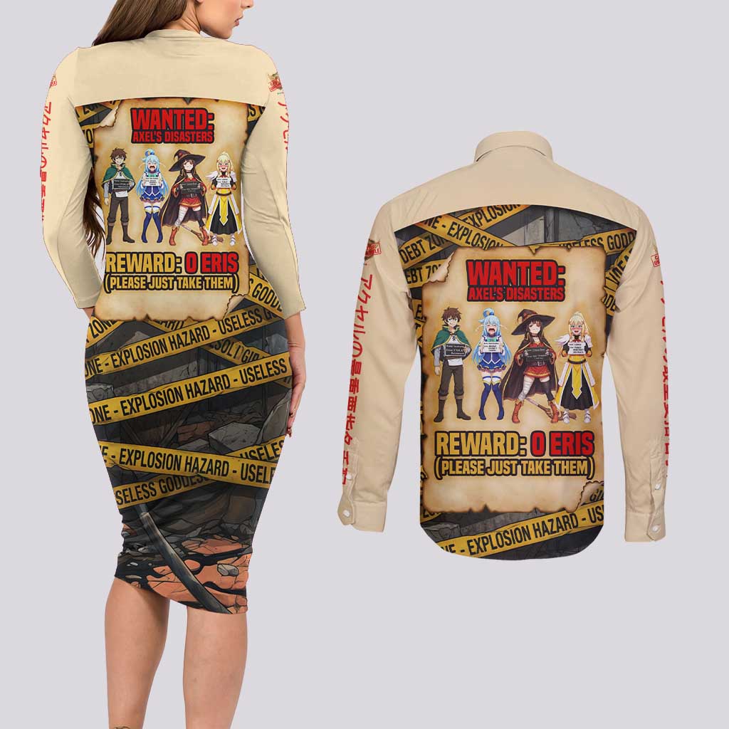 Axel’s Disasters Case File Couples Matching Long Sleeve Bodycon Dress and Long Sleeve Button Shirt Comic Poster Parody Style