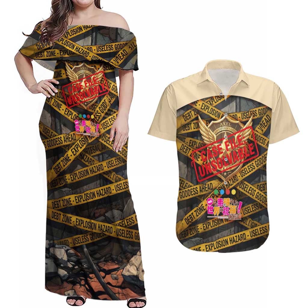 Axel’s Disasters Case File Couples Matching Off Shoulder Maxi Dress and Hawaiian Shirt Comic Poster Parody Style