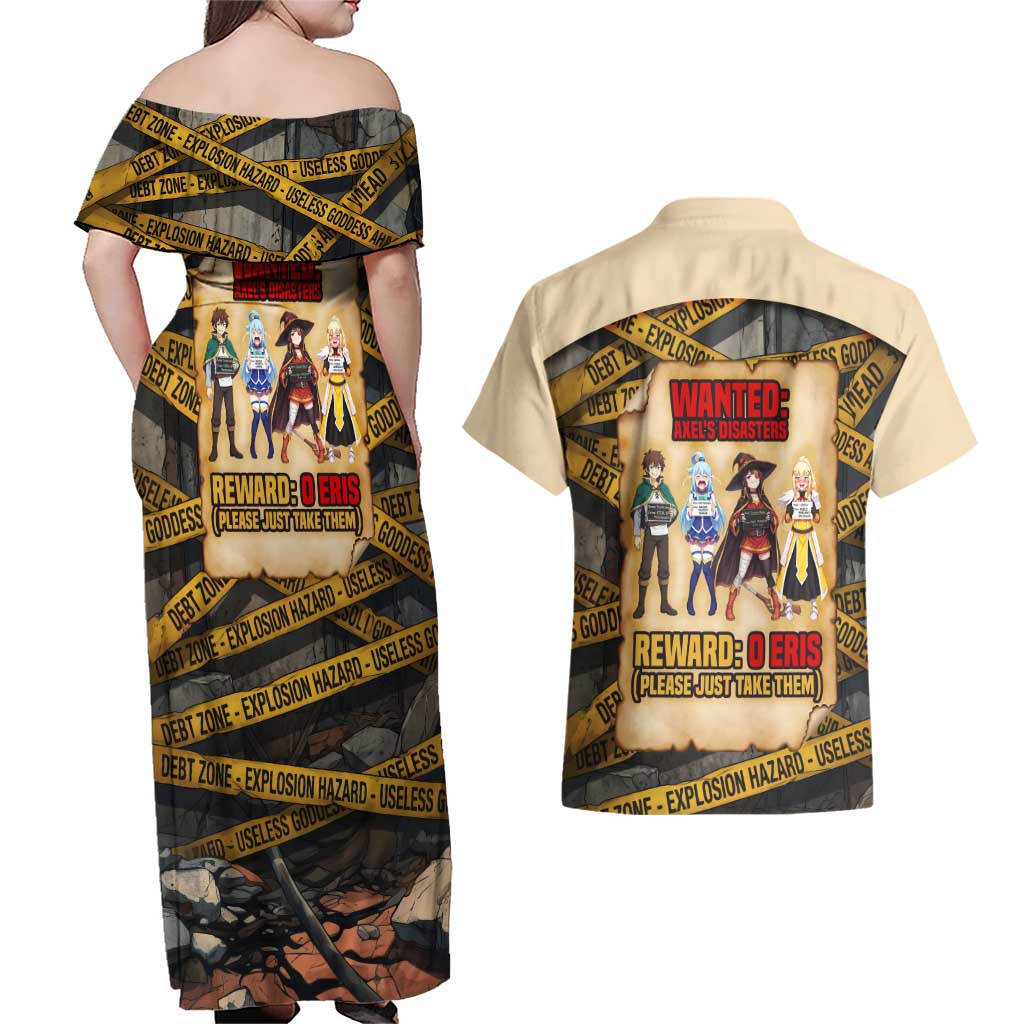 Axel’s Disasters Case File Couples Matching Off Shoulder Maxi Dress and Hawaiian Shirt Comic Poster Parody Style