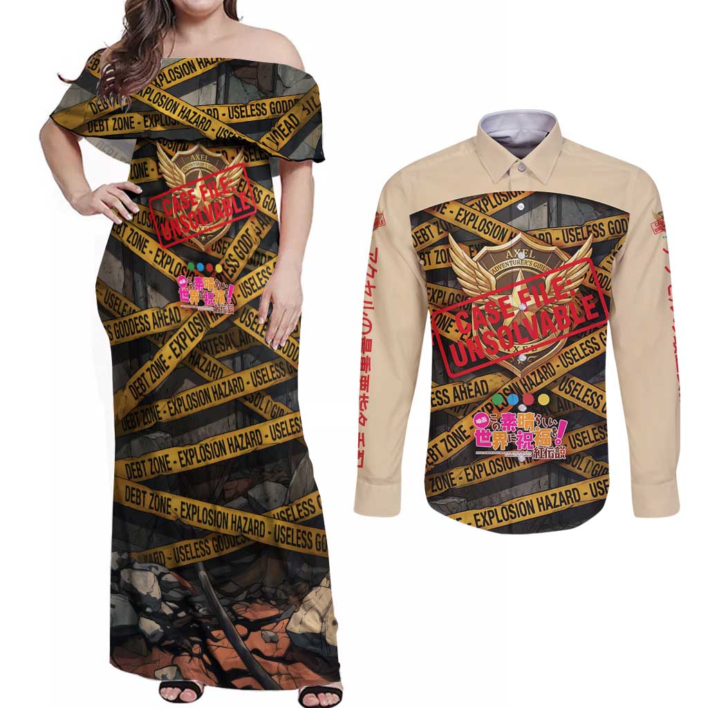 Axel’s Disasters Case File Couples Matching Off Shoulder Maxi Dress and Long Sleeve Button Shirt Comic Poster Parody Style