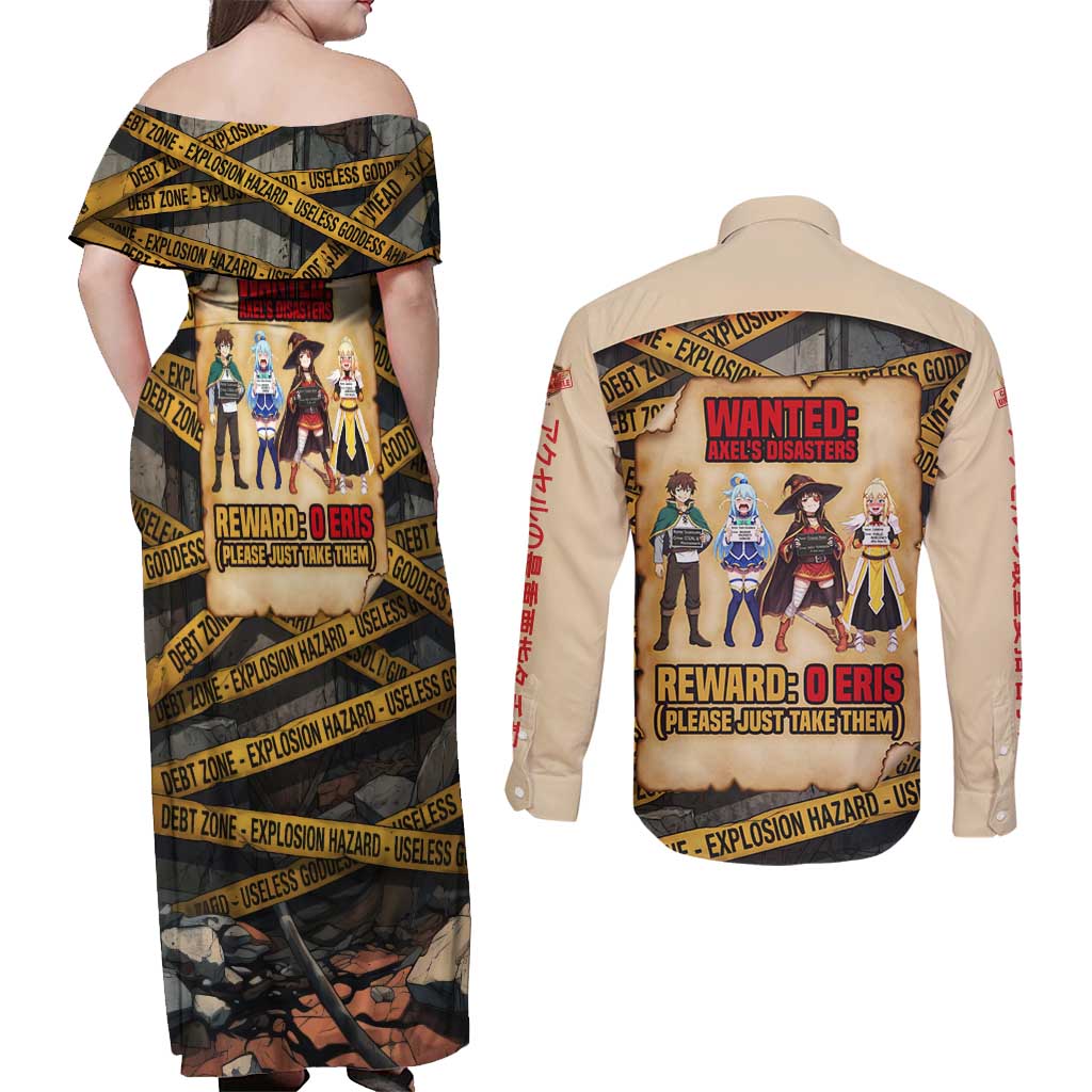 Axel’s Disasters Case File Couples Matching Off Shoulder Maxi Dress and Long Sleeve Button Shirt Comic Poster Parody Style