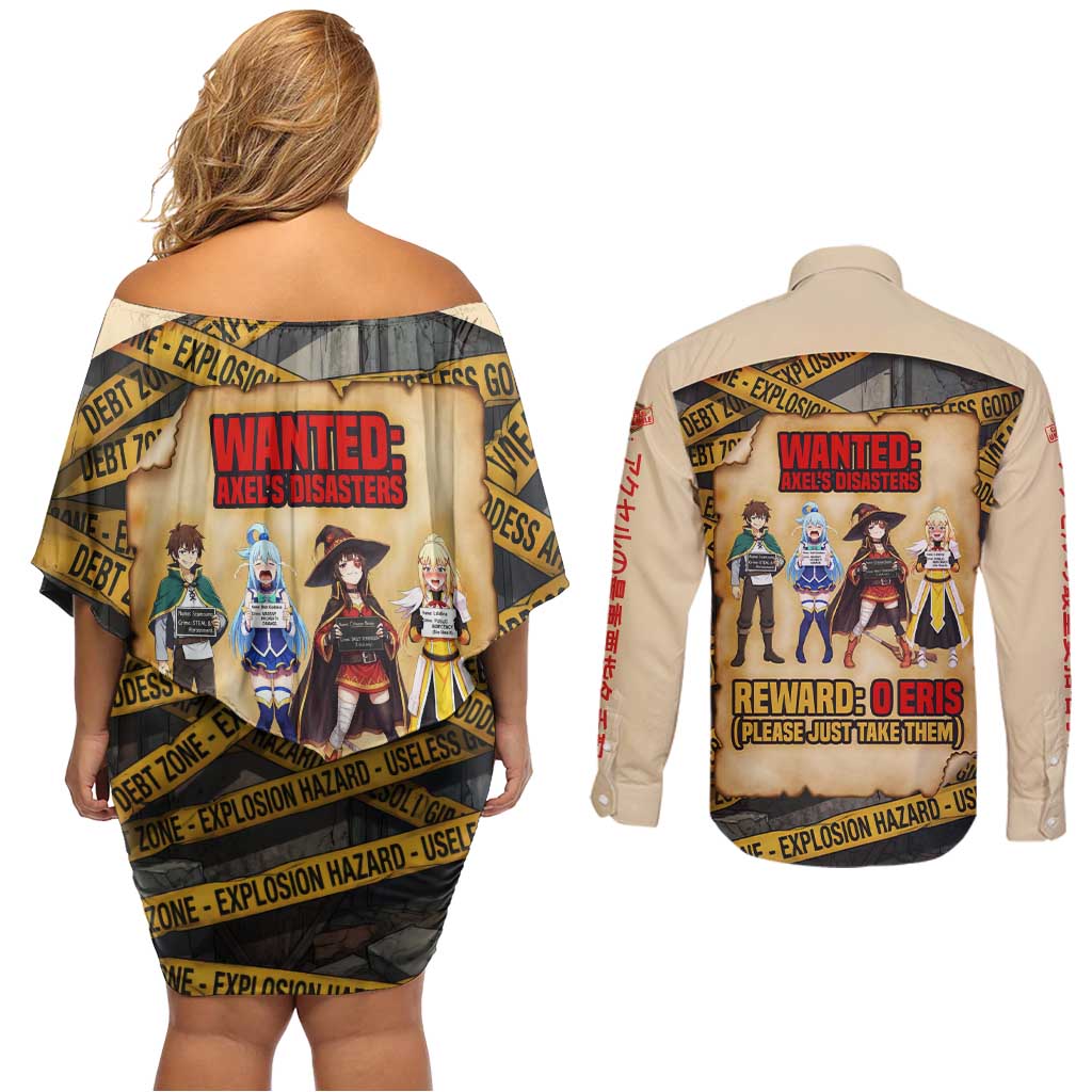 Axel’s Disasters Case File Couples Matching Off Shoulder Short Dress and Long Sleeve Button Shirt Comic Poster Parody Style