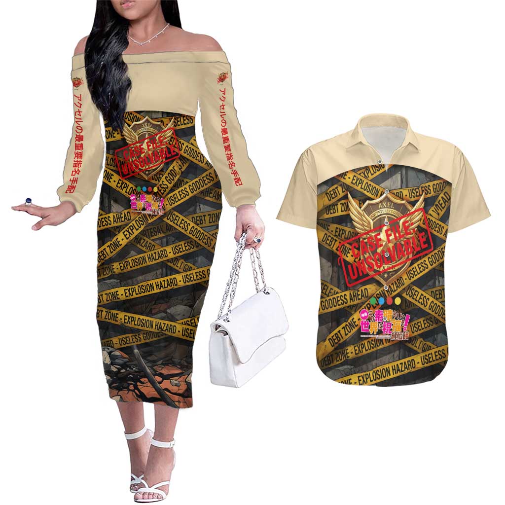 Axel’s Disasters Case File Couples Matching Off The Shoulder Long Sleeve Dress and Hawaiian Shirt Comic Poster Parody Style