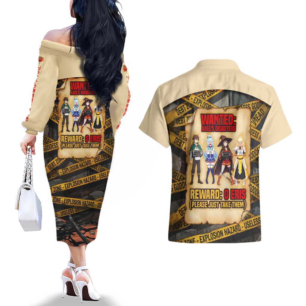 Axel’s Disasters Case File Couples Matching Off The Shoulder Long Sleeve Dress and Hawaiian Shirt Comic Poster Parody Style