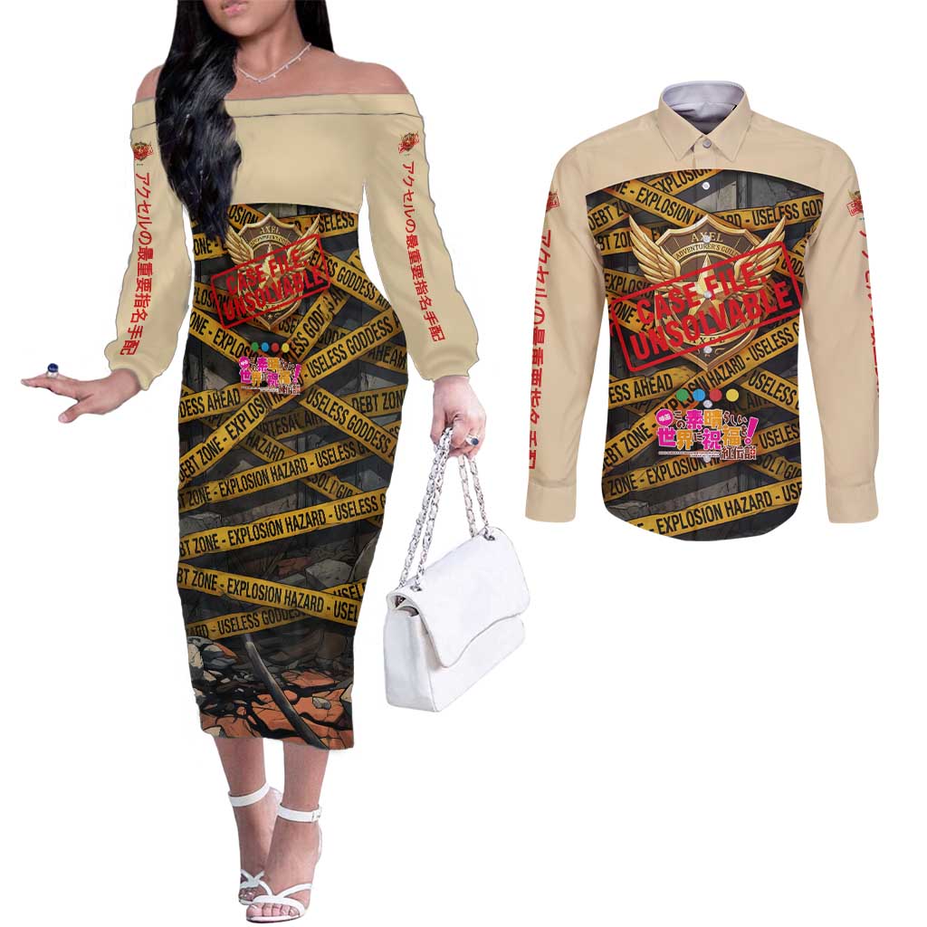 Axel’s Disasters Case File Couples Matching Off The Shoulder Long Sleeve Dress and Long Sleeve Button Shirt Comic Poster Parody Style