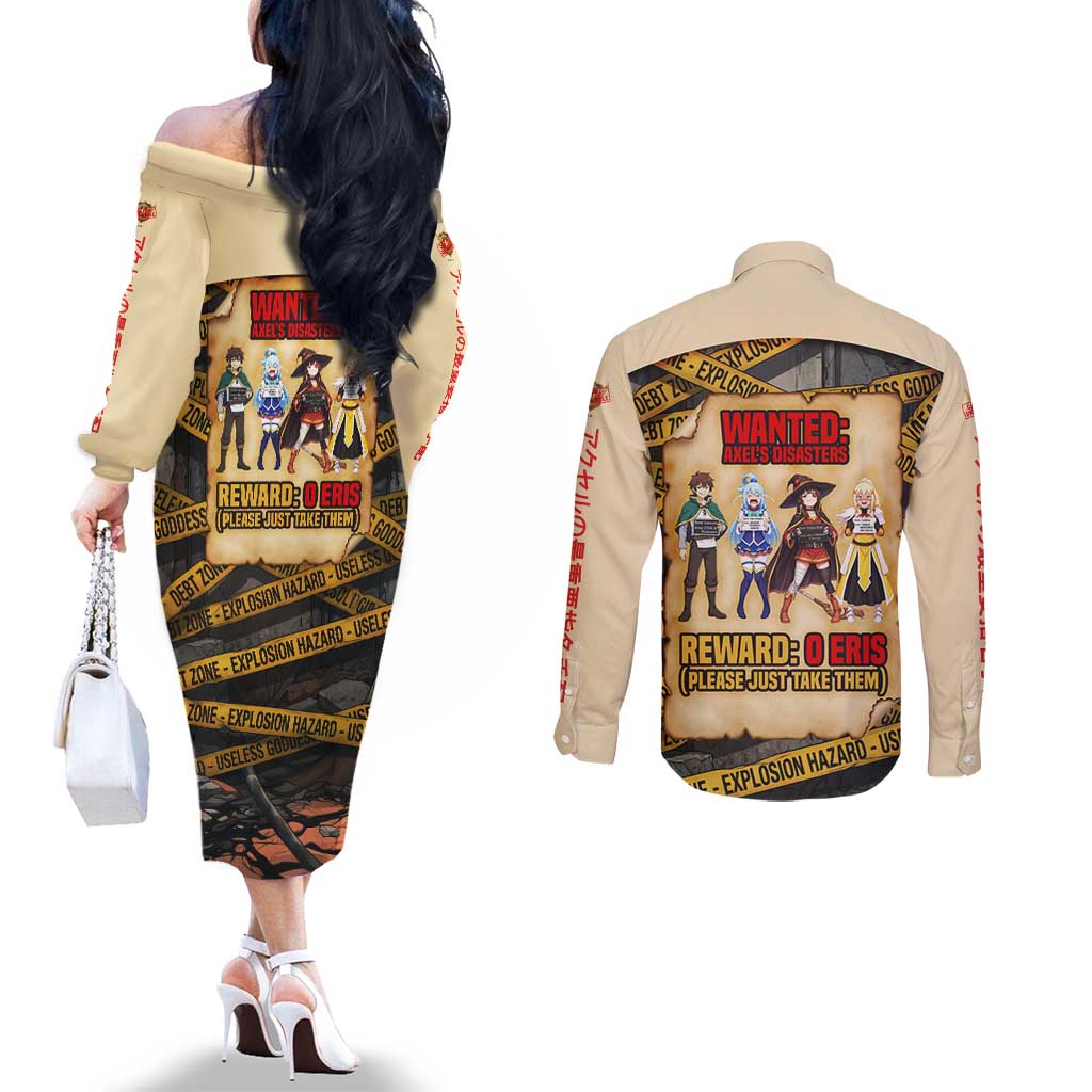 Axel’s Disasters Case File Couples Matching Off The Shoulder Long Sleeve Dress and Long Sleeve Button Shirt Comic Poster Parody Style