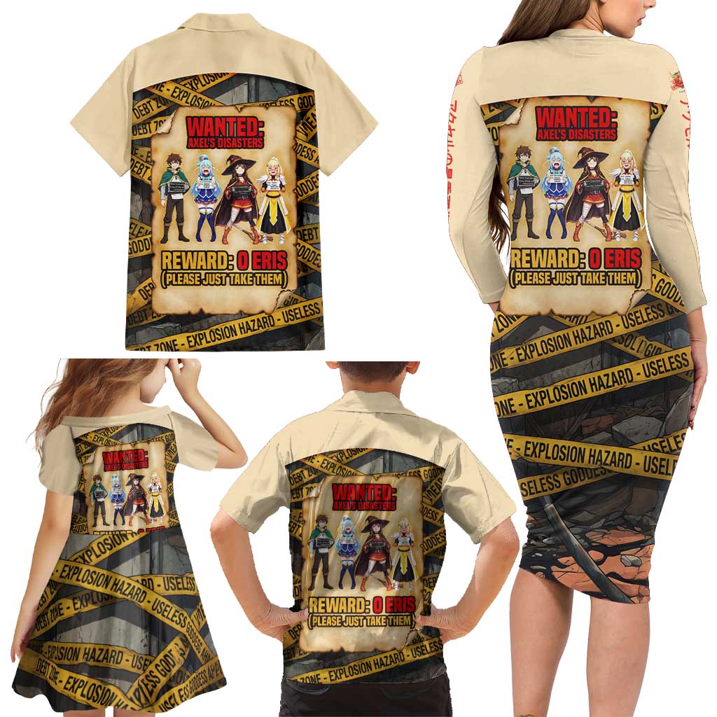 Axel’s Disasters Case File Family Matching Long Sleeve Bodycon Dress and Hawaiian Shirt Comic Poster Parody Style