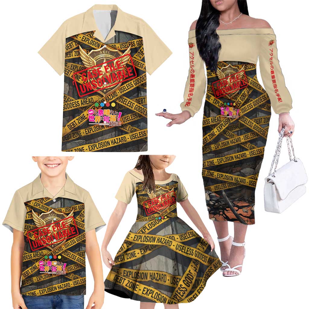 Axel’s Disasters Case File Family Matching Off The Shoulder Long Sleeve Dress and Hawaiian Shirt Comic Poster Parody Style