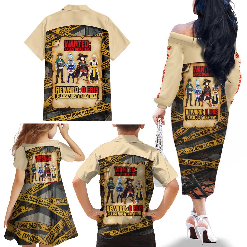 Axel’s Disasters Case File Family Matching Off The Shoulder Long Sleeve Dress and Hawaiian Shirt Comic Poster Parody Style
