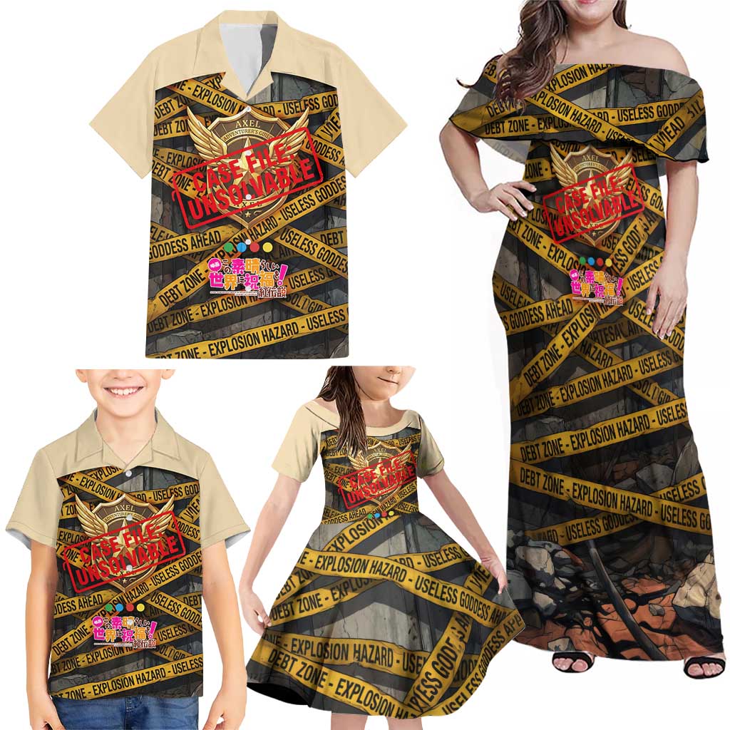 Axel’s Disasters Case File Family Matching Off Shoulder Maxi Dress and Hawaiian Shirt Comic Poster Parody Style