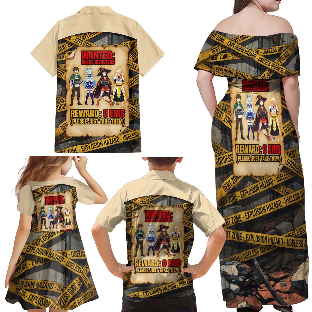Axel’s Disasters Case File Family Matching Off Shoulder Maxi Dress and Hawaiian Shirt Comic Poster Parody Style
