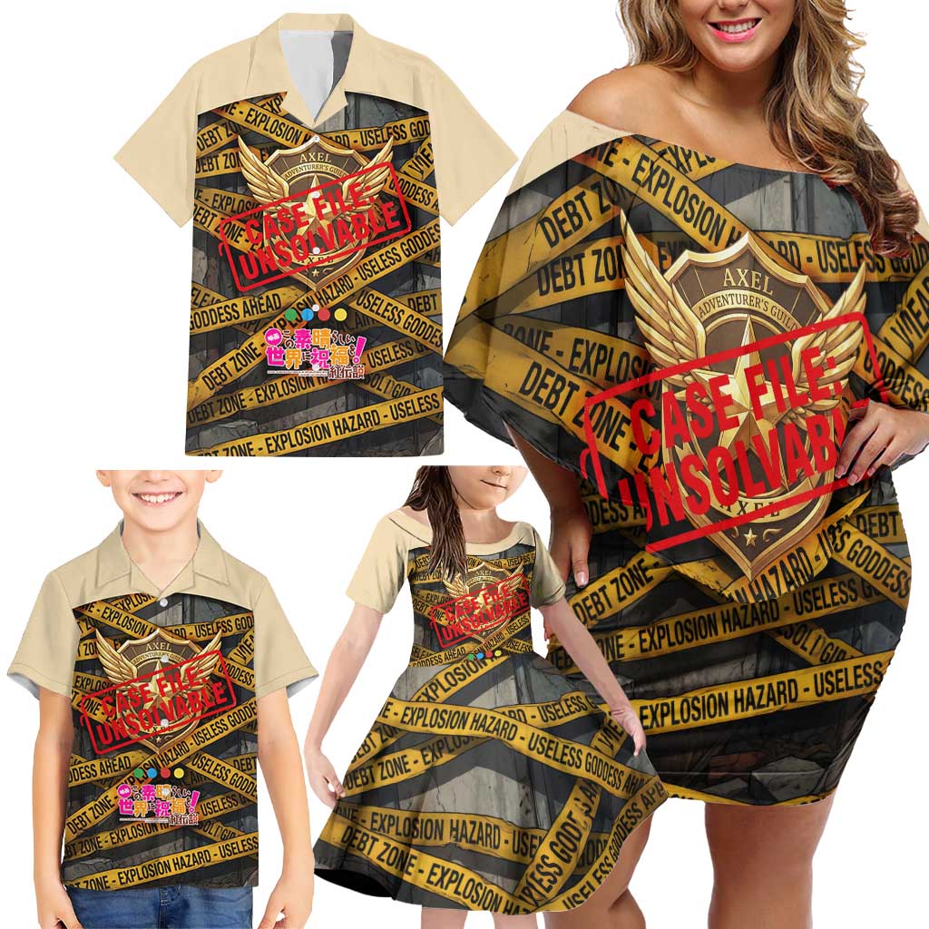 Axel’s Disasters Case File Family Matching Off Shoulder Short Dress and Hawaiian Shirt Comic Poster Parody Style