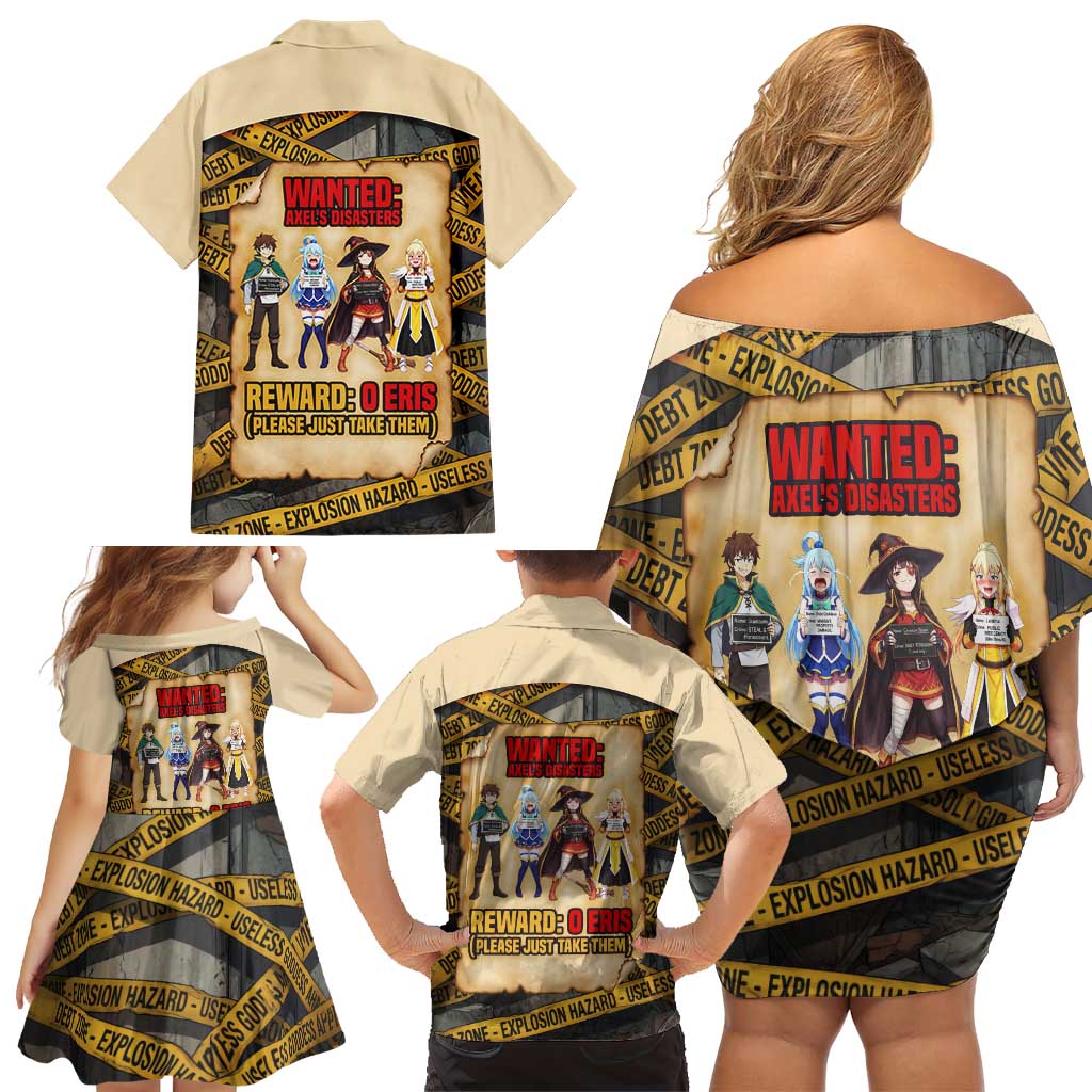 Axel’s Disasters Case File Family Matching Off Shoulder Short Dress and Hawaiian Shirt Comic Poster Parody Style