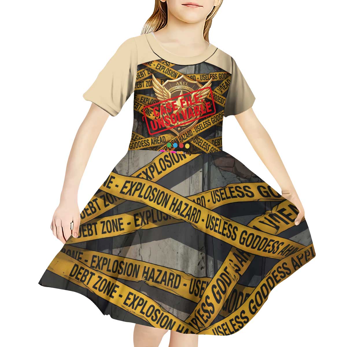 Axel’s Disasters Case File Kid Short Sleeve Dress Comic Poster Parody Style