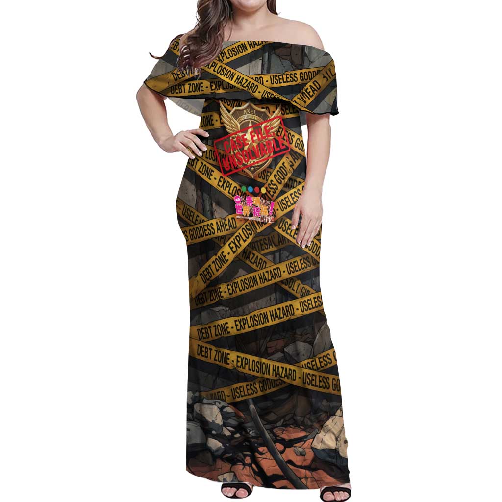 Axel’s Disasters Case File Off Shoulder Maxi Dress Comic Poster Parody Style