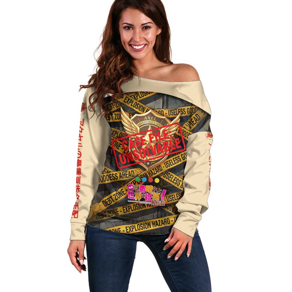 Axel’s Disasters Case File Off Shoulder Sweater Comic Poster Parody Style