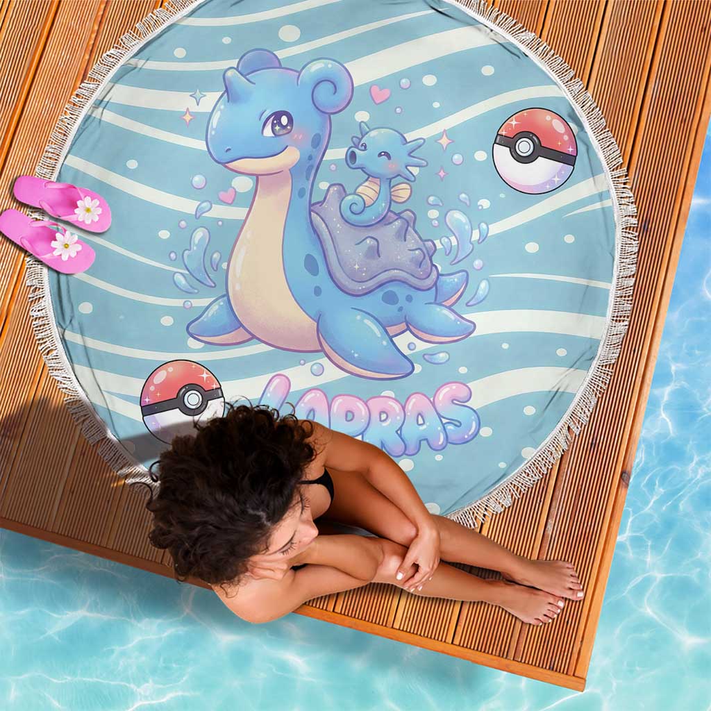 Lapras Beach Blanket Pastel Ocean Waves Kawaii Art