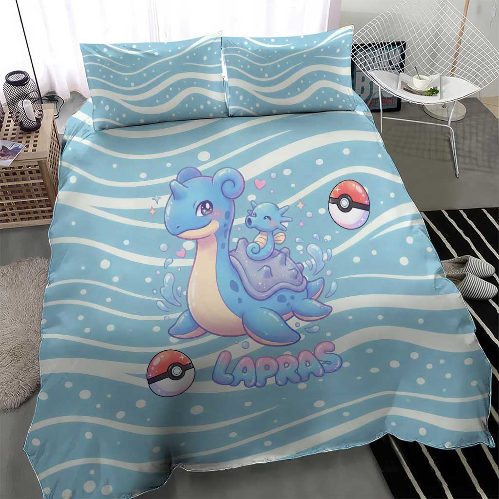 Lapras Bedding Set Pastel Ocean Waves Kawaii Art
