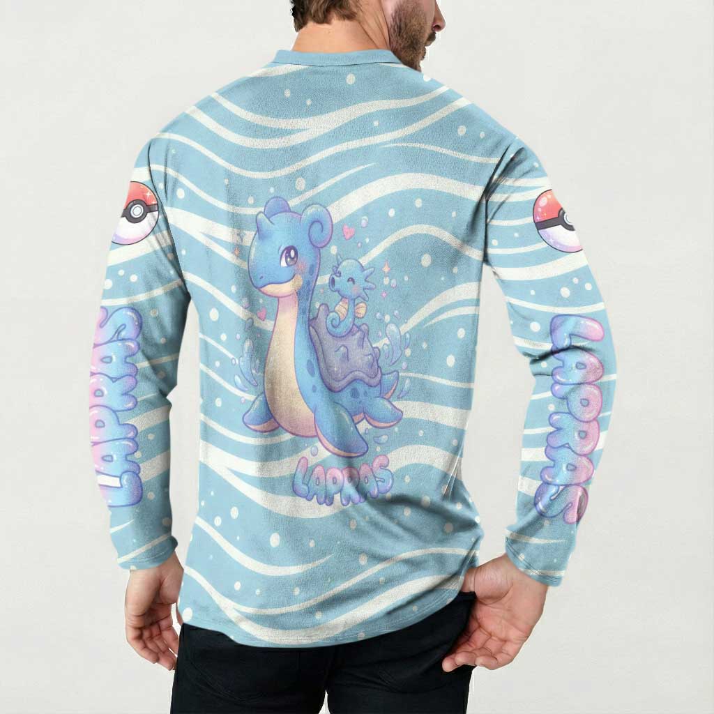 Lapras Button Sweatshirt Pastel Ocean Waves Kawaii Art