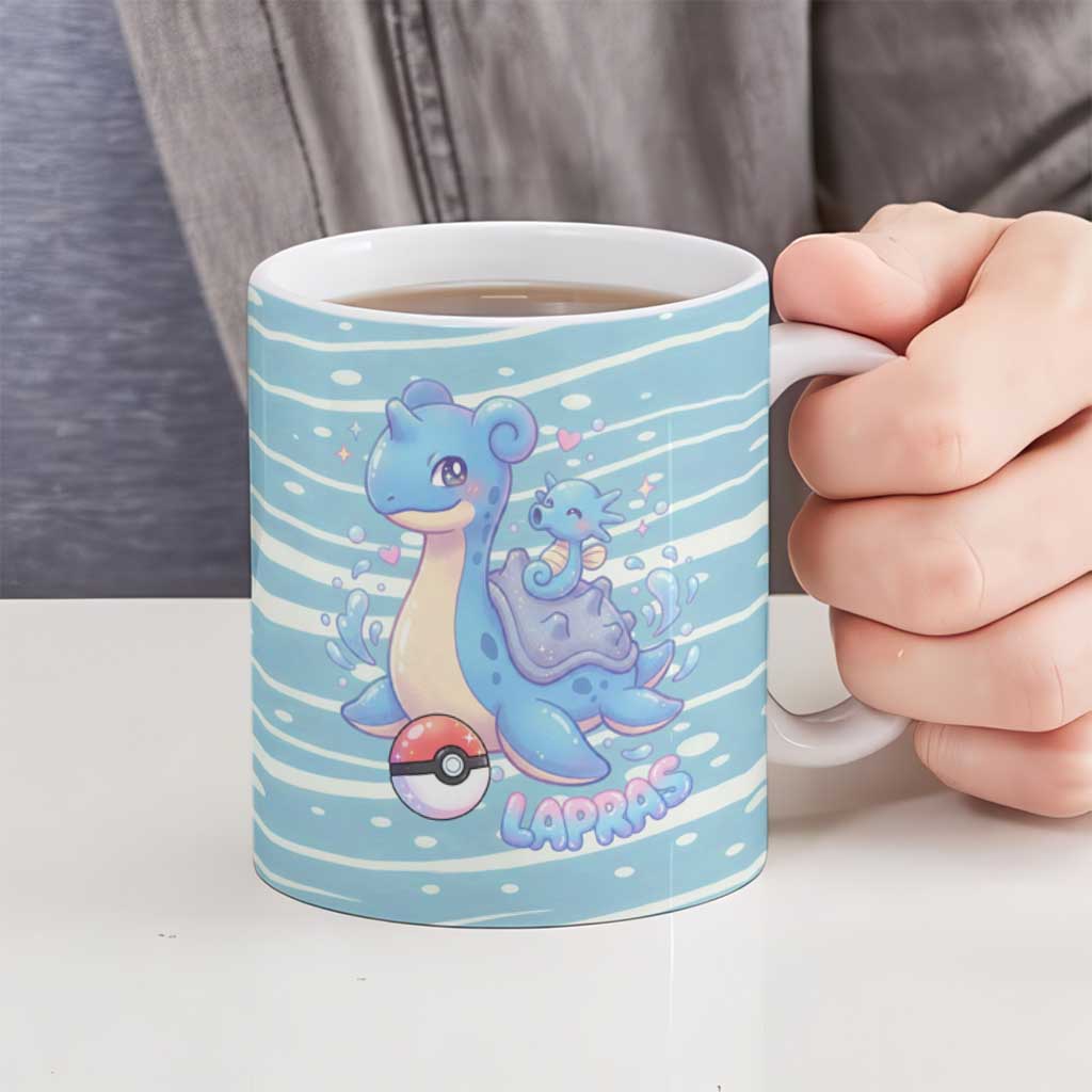 Lapras Ceramic Mug Pastel Ocean Waves Kawaii Art