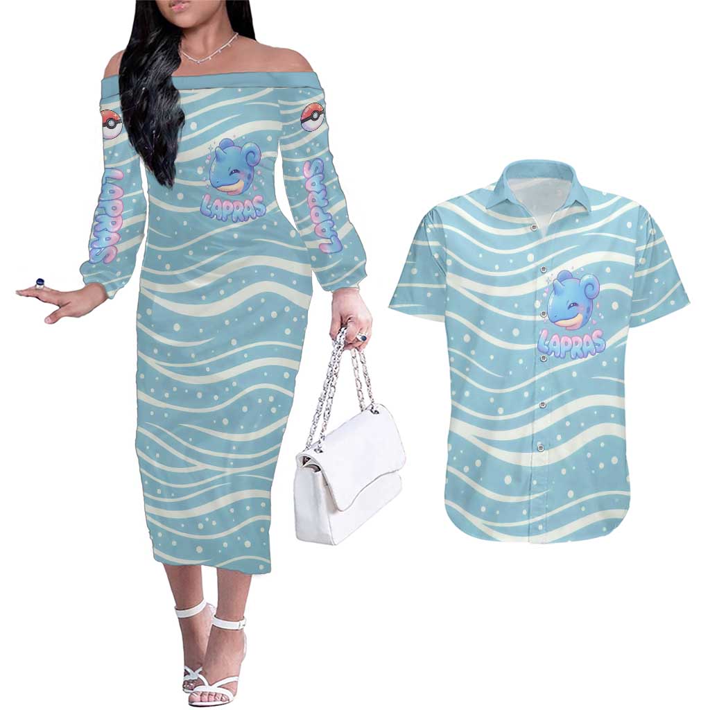 Lapras Couples Matching Off The Shoulder Long Sleeve Dress and Hawaiian Shirt Pastel Ocean Waves Kawaii Art
