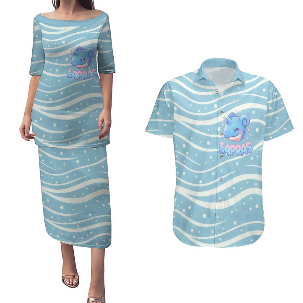 Lapras Couples Matching Puletasi and Hawaiian Shirt Pastel Ocean Waves Kawaii Art