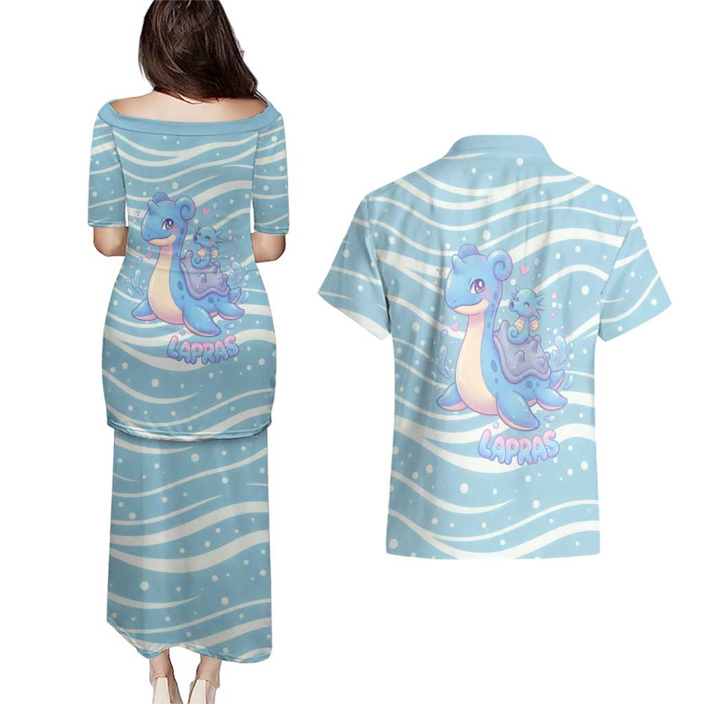Lapras Couples Matching Puletasi and Hawaiian Shirt Pastel Ocean Waves Kawaii Art