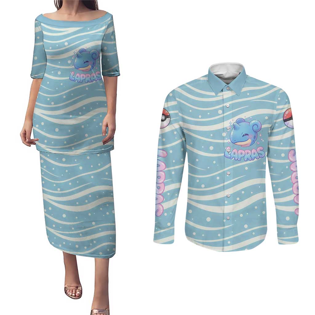 Lapras Couples Matching Puletasi and Long Sleeve Button Shirt Pastel Ocean Waves Kawaii Art