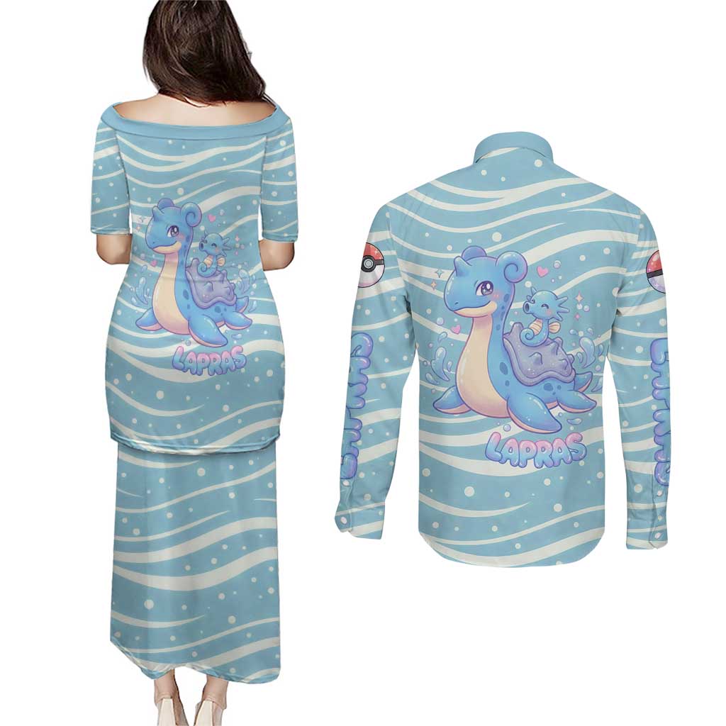 Lapras Couples Matching Puletasi and Long Sleeve Button Shirt Pastel Ocean Waves Kawaii Art
