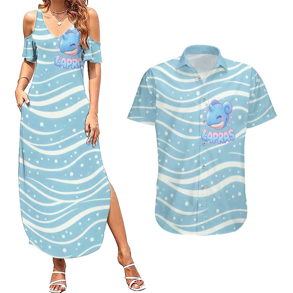 Lapras Couples Matching Summer Maxi Dress and Hawaiian Shirt Pastel Ocean Waves Kawaii Art
