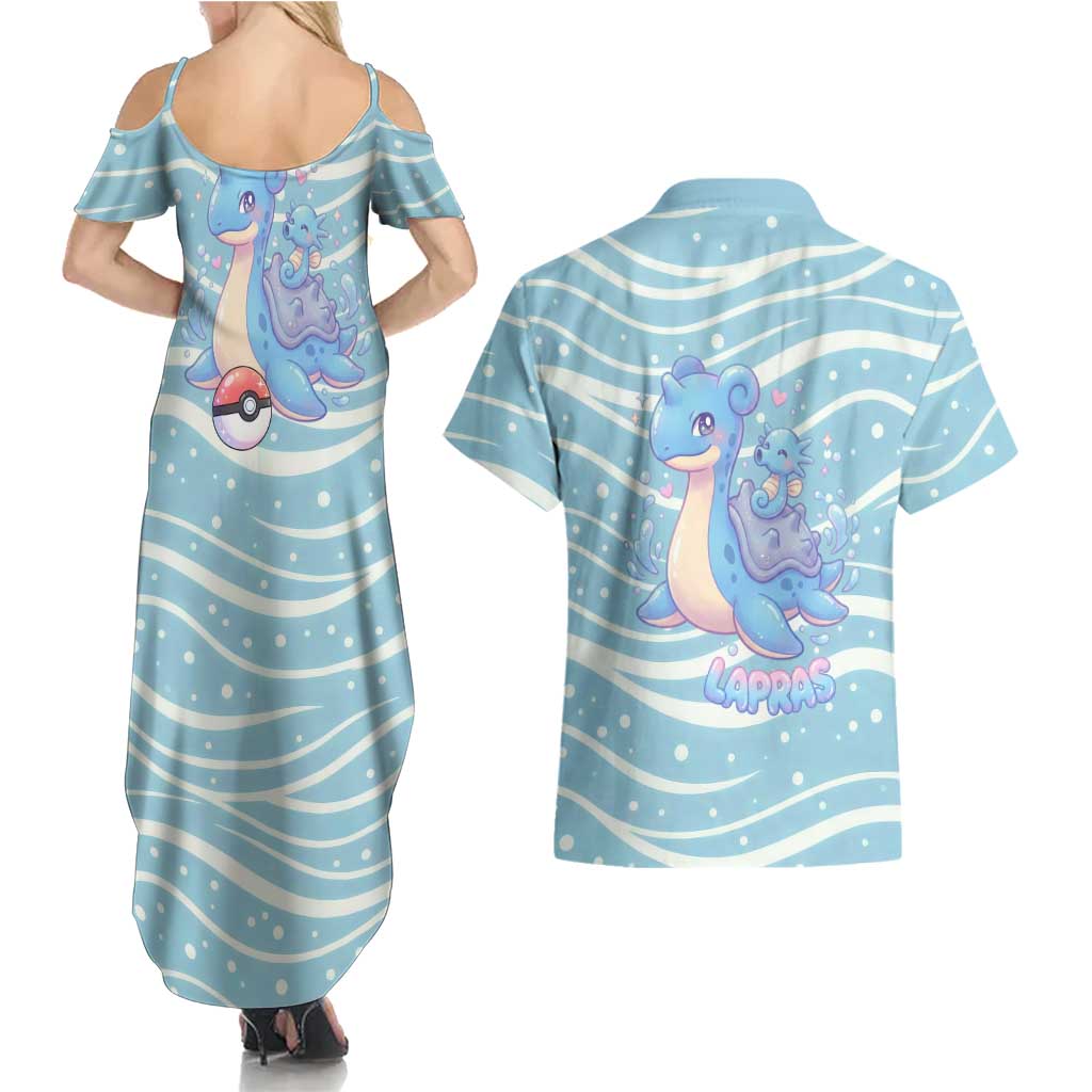 Lapras Couples Matching Summer Maxi Dress and Hawaiian Shirt Pastel Ocean Waves Kawaii Art