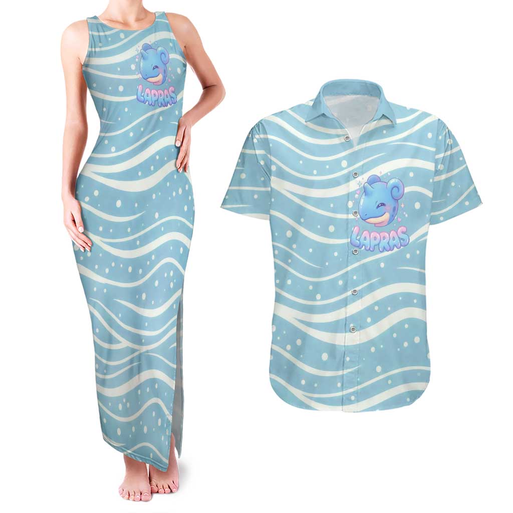 Lapras Couples Matching Tank Maxi Dress and Hawaiian Shirt Pastel Ocean Waves Kawaii Art