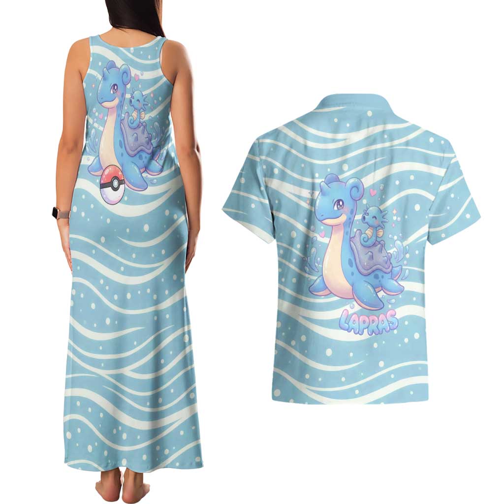 Lapras Couples Matching Tank Maxi Dress and Hawaiian Shirt Pastel Ocean Waves Kawaii Art