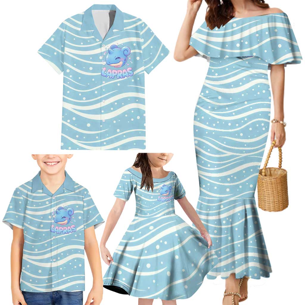 Lapras Family Matching Mermaid Dress and Hawaiian Shirt Pastel Ocean Waves Kawaii Art