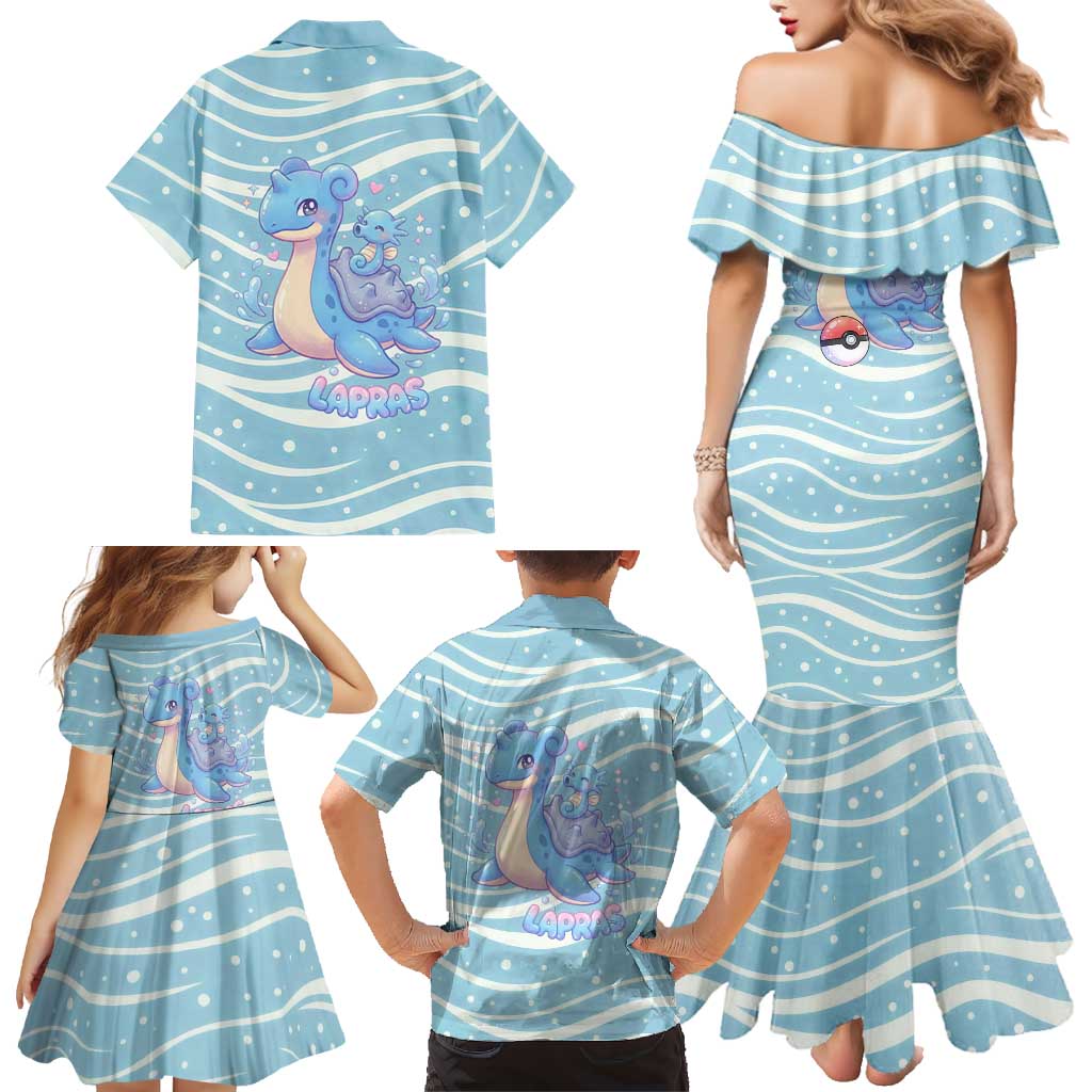 Lapras Family Matching Mermaid Dress and Hawaiian Shirt Pastel Ocean Waves Kawaii Art