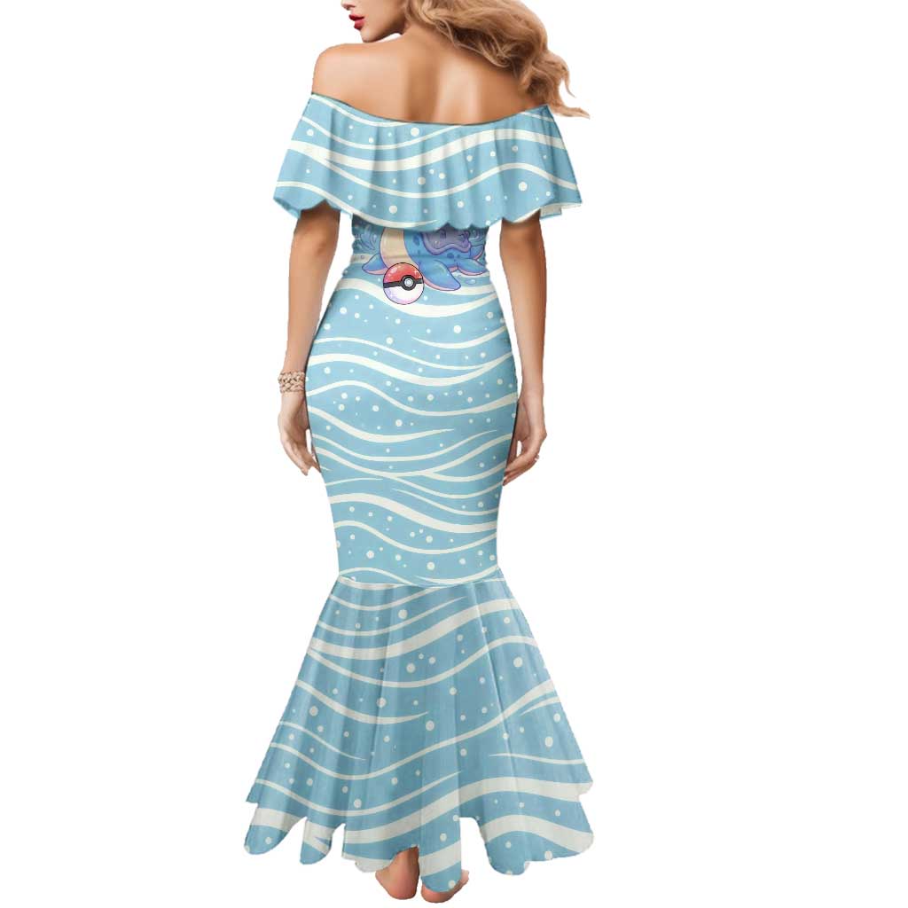 Lapras Family Matching Mermaid Dress and Hawaiian Shirt Pastel Ocean Waves Kawaii Art