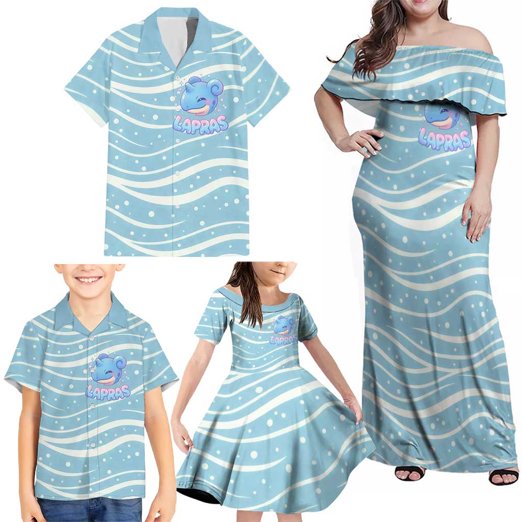 Lapras Family Matching Off Shoulder Maxi Dress and Hawaiian Shirt Pastel Ocean Waves Kawaii Art
