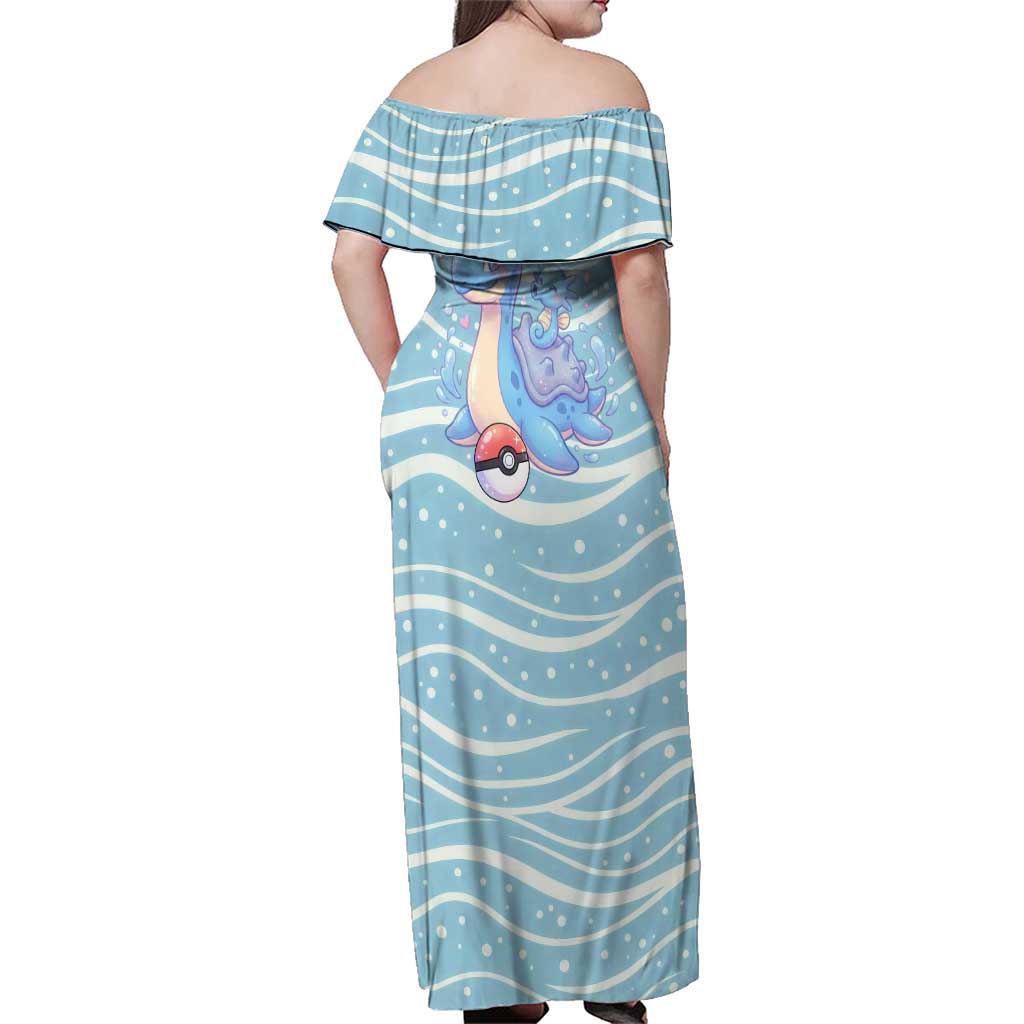 Lapras Family Matching Off Shoulder Maxi Dress and Hawaiian Shirt Pastel Ocean Waves Kawaii Art