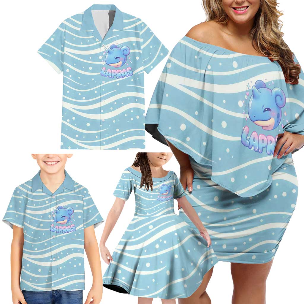 Lapras Family Matching Off Shoulder Short Dress and Hawaiian Shirt Pastel Ocean Waves Kawaii Art