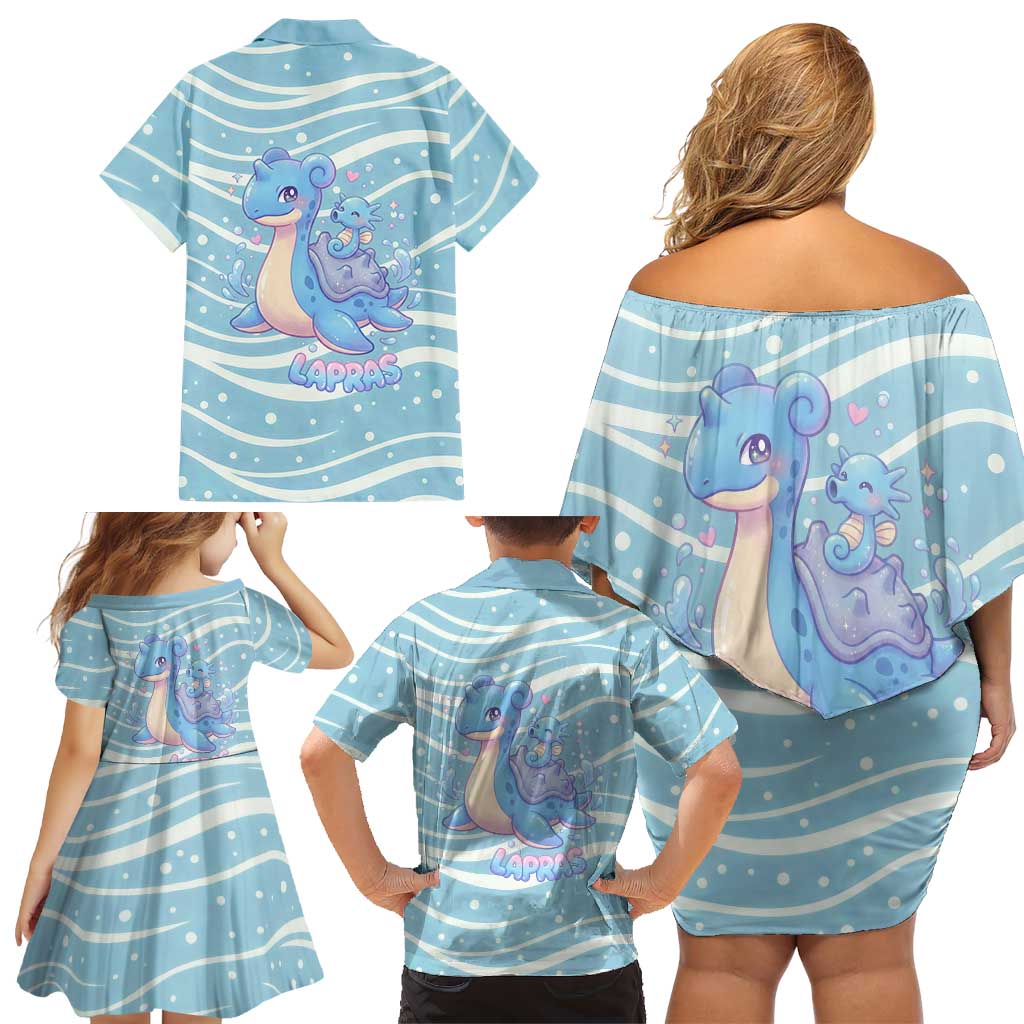 Lapras Family Matching Off Shoulder Short Dress and Hawaiian Shirt Pastel Ocean Waves Kawaii Art
