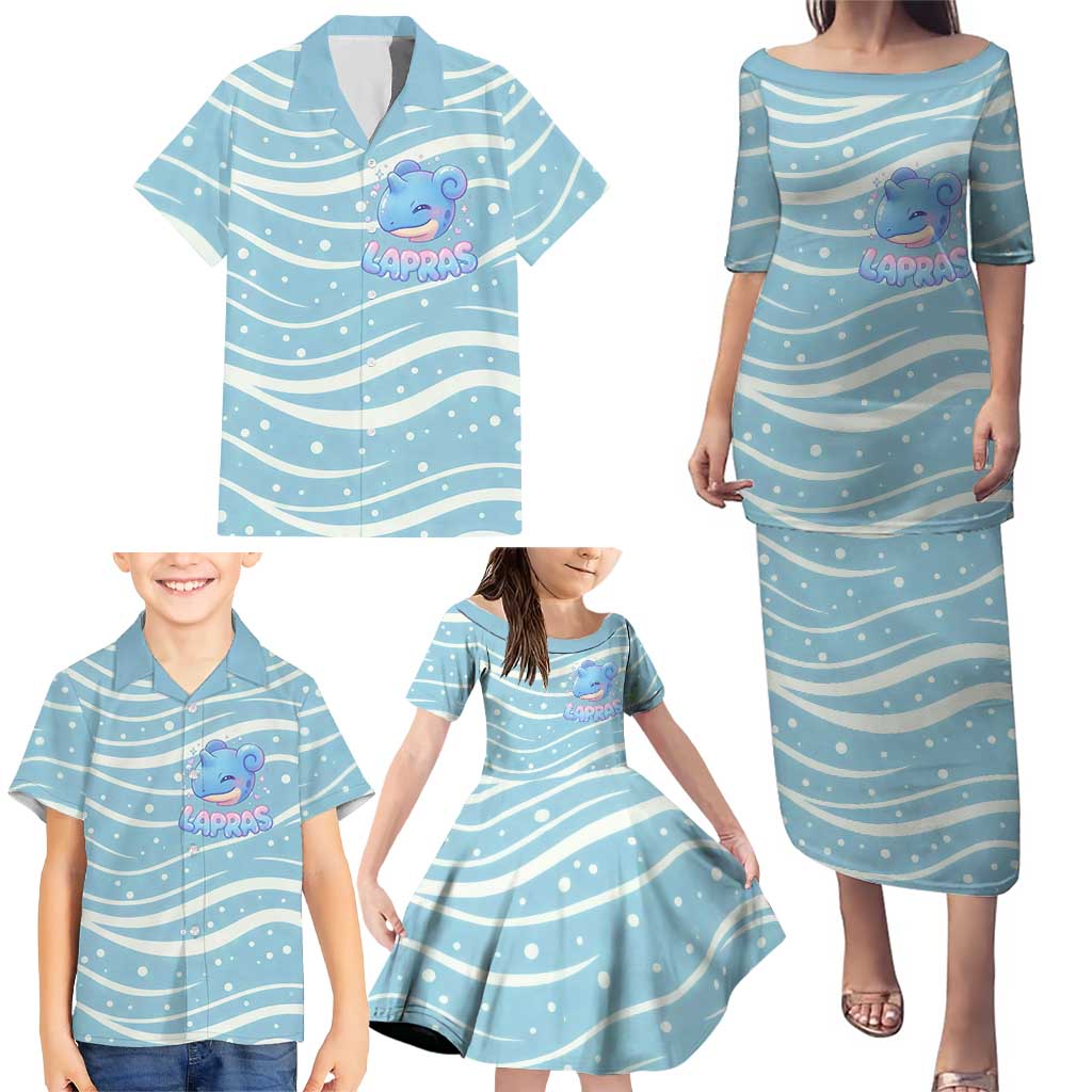 Lapras Family Matching Puletasi and Hawaiian Shirt Pastel Ocean Waves Kawaii Art