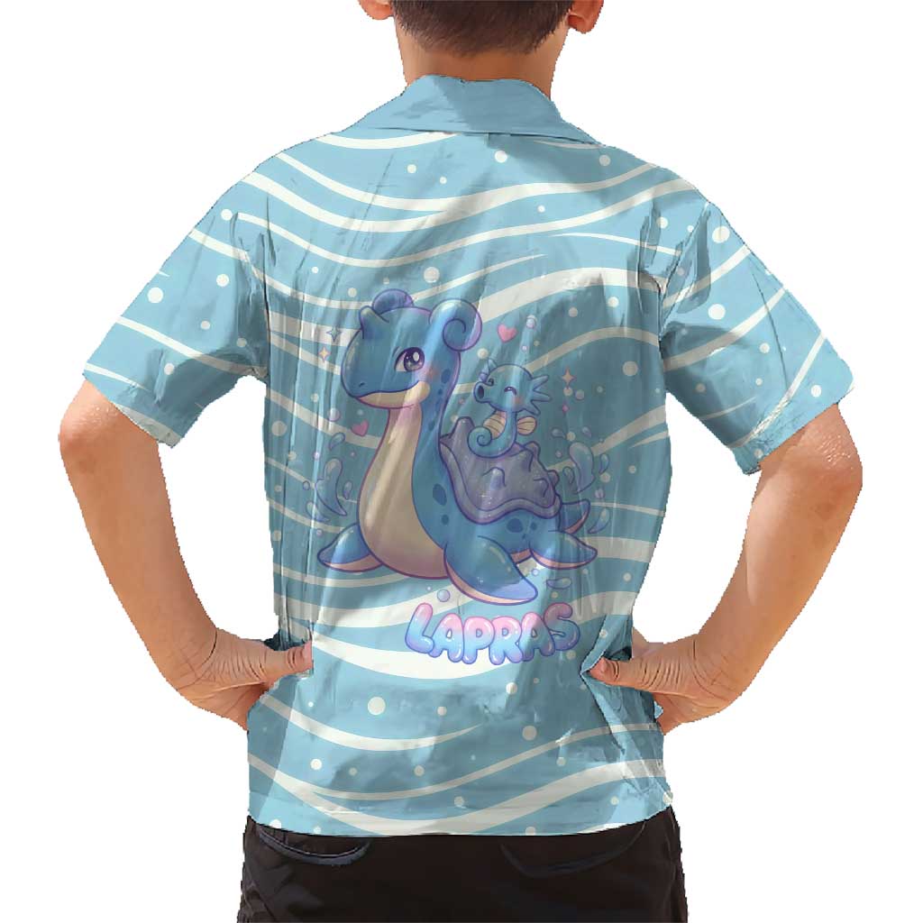 Lapras Family Matching Short Sleeve Bodycon Dress and Hawaiian Shirt Pastel Ocean Waves Kawaii Art