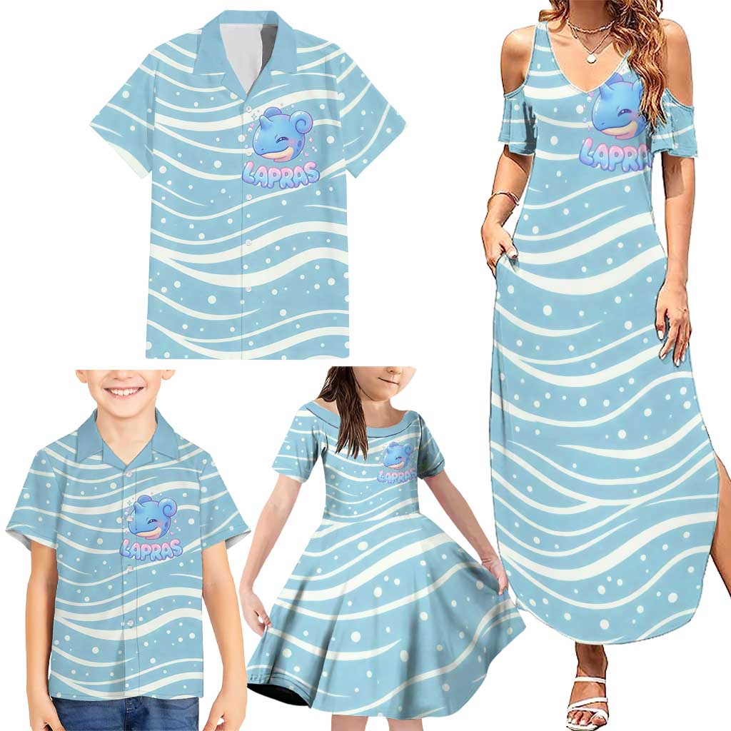 Lapras Family Matching Summer Maxi Dress and Hawaiian Shirt Pastel Ocean Waves Kawaii Art