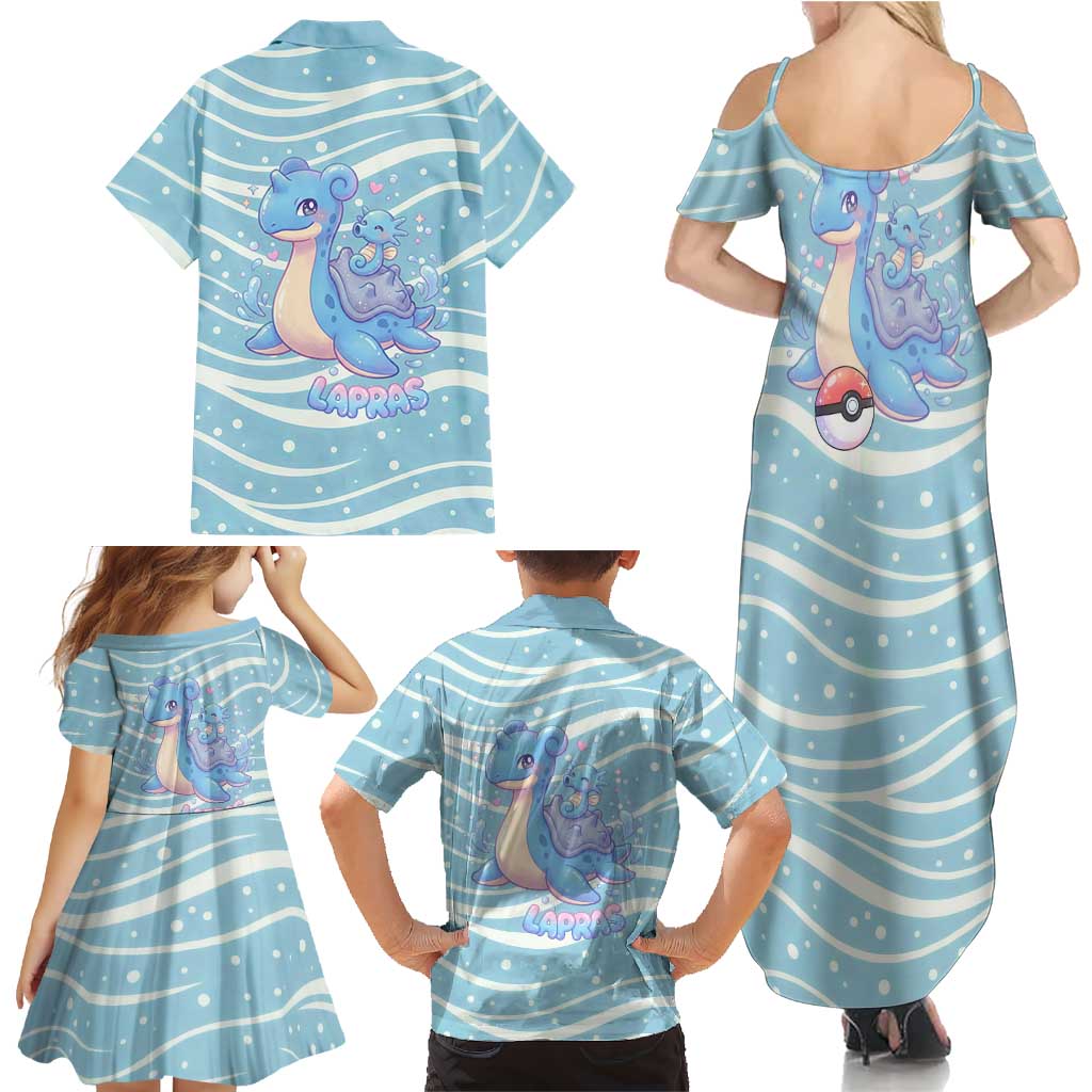 Lapras Family Matching Summer Maxi Dress and Hawaiian Shirt Pastel Ocean Waves Kawaii Art
