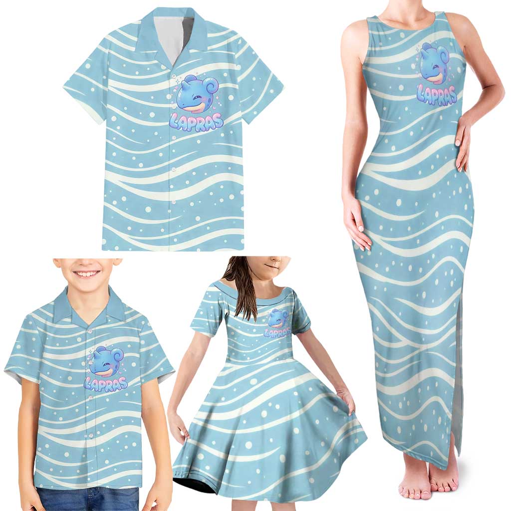 Lapras Family Matching Tank Maxi Dress and Hawaiian Shirt Pastel Ocean Waves Kawaii Art
