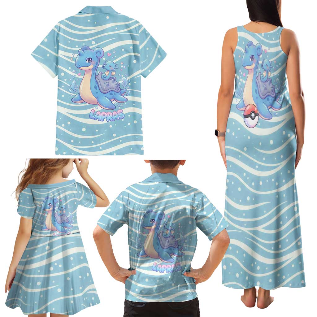 Lapras Family Matching Tank Maxi Dress and Hawaiian Shirt Pastel Ocean Waves Kawaii Art