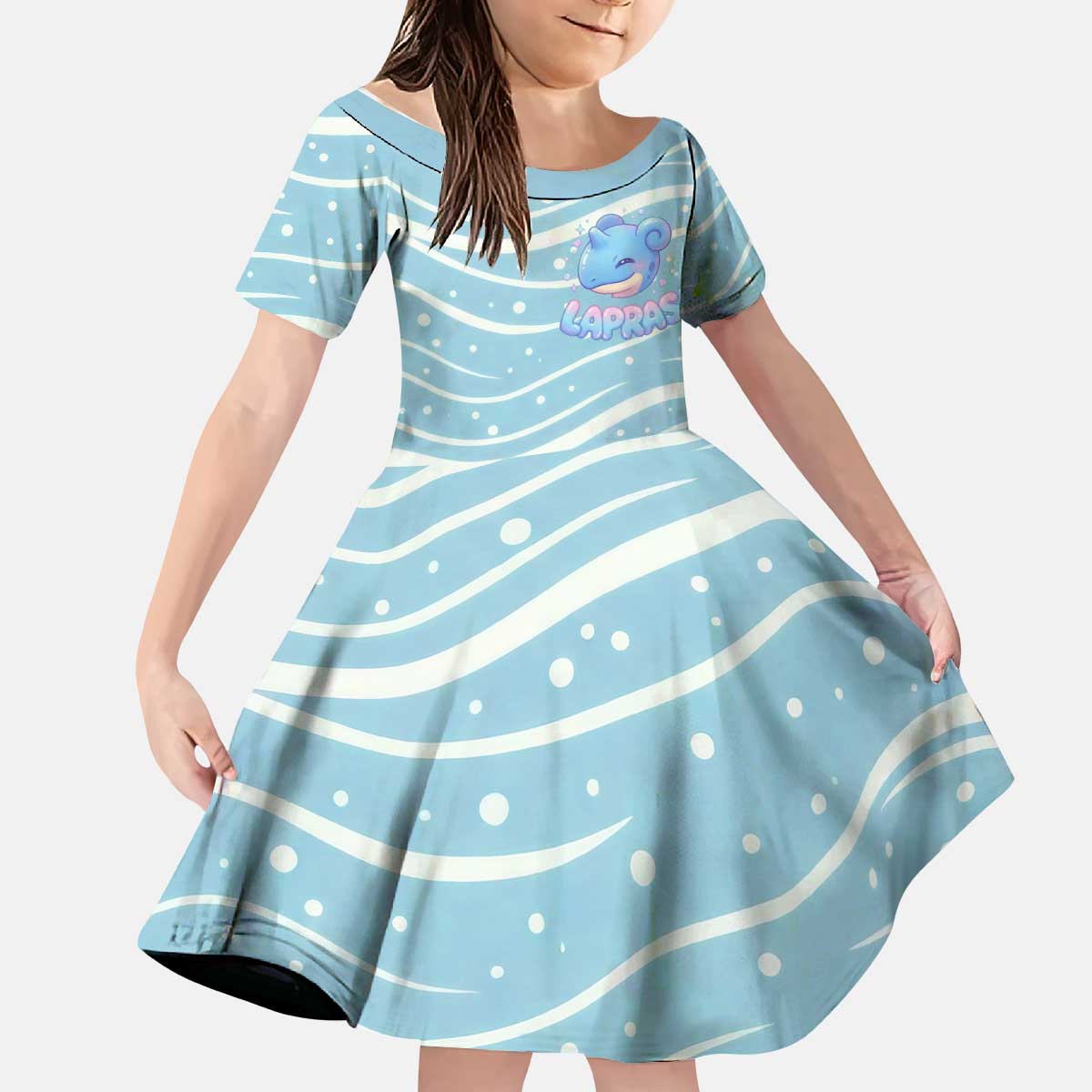 Lapras Kid Short Sleeve Dress Pastel Ocean Waves Kawaii Art